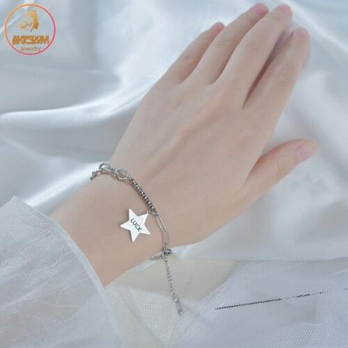Akizoom High Quality Pentagram Diamond Bracelet for Women Stainless Steel Color Charm Unisex Wrist Birthday Party Jewelry Gift