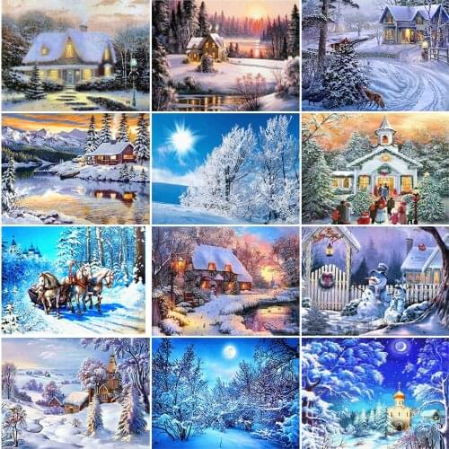 5D DIY Diamond painting landscape winter house full square rhinestone embroidery cross stitch kit mosaic picture decoration gift