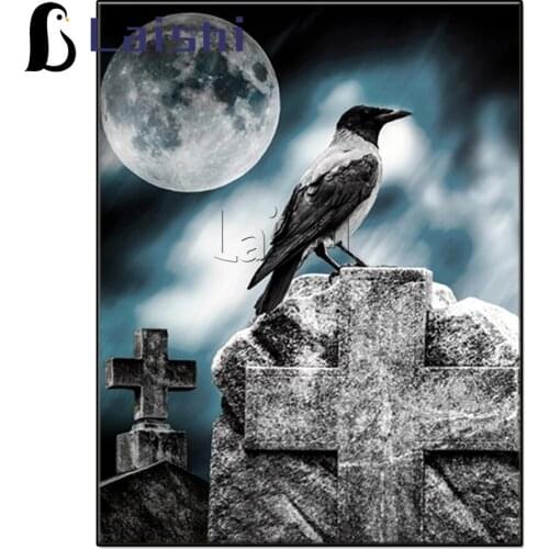 Gothic Art diamond embroidery crow moonlight diamond painting full square round diamond mosaic cross stitch diy 5d home decor