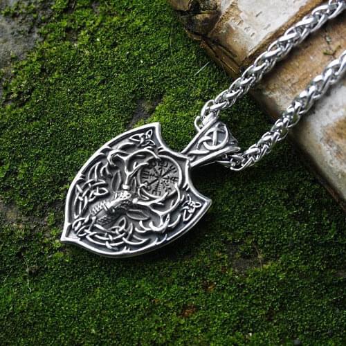 Beier Legendary Viking Aegishjalmur Amulet Pendant Necklace Large Double Deer Sekira Viking Nordic Talisman Pendant Necklace
