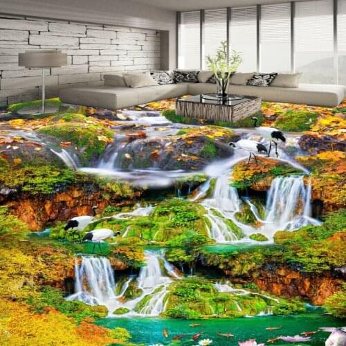 Free Shipping Beautiful outdoor waterfalls 3D floor wallpaper study office home self-adhesive floor mural