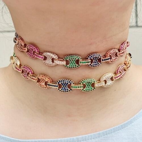 White gold-color Statement Cuban Link Chain Choker Necklace adjust Women Wedding Bijoux Wholesale Punk Hiphop Rock jewellery