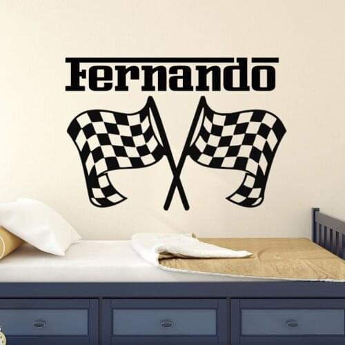 Nursery Decor Personalized Name Wall Sticker Car Racing Wall Decal Race Flags Wall Art Mural Removable Custom Name Decals