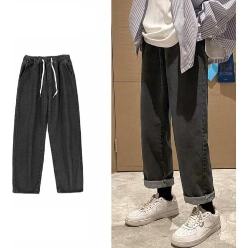 Jeans Men Loose Straight Leg Pants Sreetwear Cargo Jeans Casual Elastic Pants Mouth Kpop Clothes Hip Hop Wide Leg Long Retro