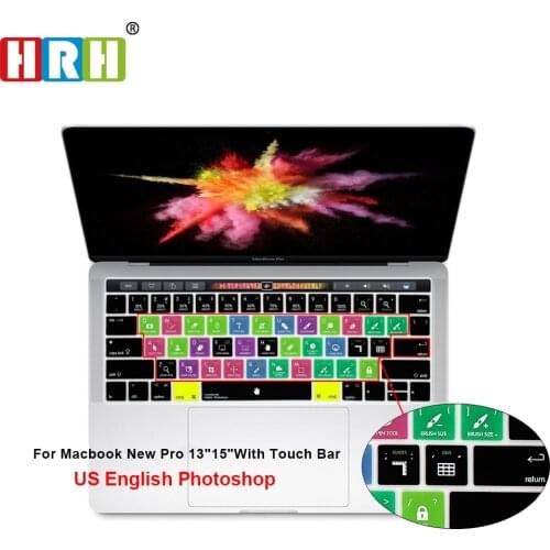 HRH Functional Shortcut Hotkey Silicone US Keyboard Cover Skin For Macbook Pro 13"A1706 and 15"A1707 A2159 With Touch Bar