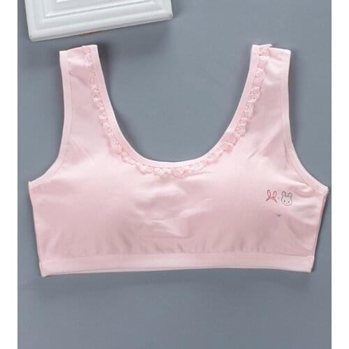 Girls Cotton Training Bra Wide Strap Lace U-Neck Bralette Cartoon Padded Vest