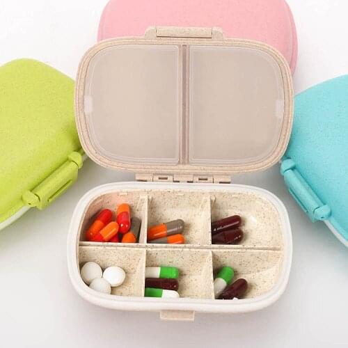 8 Grids Organizer Container for Tablets Travel Pill Box with Seal Ring Small Box Wheat Straw Plastic Container for Medicines