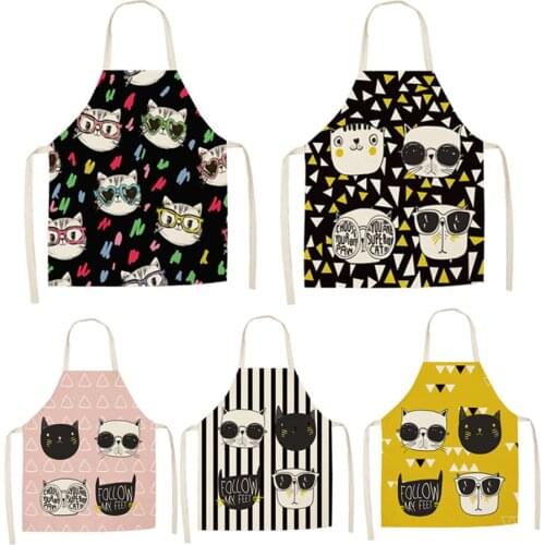 26 Patterns Cute Cartoon Cat Linen Apron Kids Family Game Diy Sleeveless Aprons Home Household Kitchen Apron for Women Washable