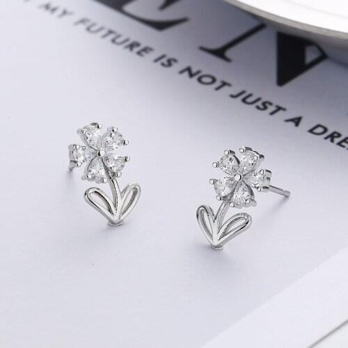 Luckydays Korean Fashion Fresh Cute Flower Stud Earrings For Women Delicate Zircon Flower Earrings Elegant Oorbellen Party Gift