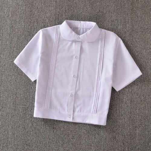 Cute Girls Japanese School Uniform Style Girls Short JK White Blouse Accordion Pleats Peter Pan Collar Short Sleeve Shirt Tops