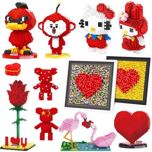 Mini Diamond Building Block 3D DIY Assembly Love Picture Photo Frame Couple Memorial rose bear monkey heart Gift Brick Block Toy