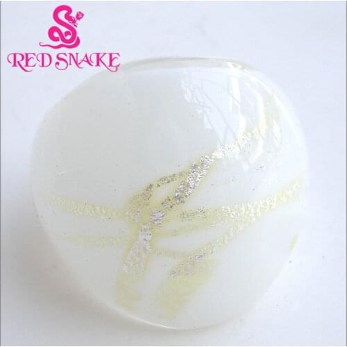RED SNAKE Fashion Ring Handmade White bottom color with Silver color foil line Murano Glass Rings