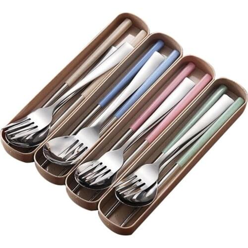 Spoon and fork set Portable Travel Tableware Set Stainless Steel Dinnerware With Box Kitchen Fork Spoon Dinner Set Hot