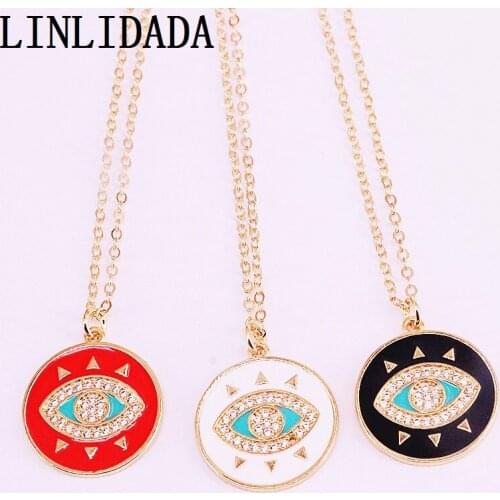 8Pcs New Fashion Clear Cz Zirconia Paved with Enamel Eye Round Pendant Necklaces For Women Men Jewelry