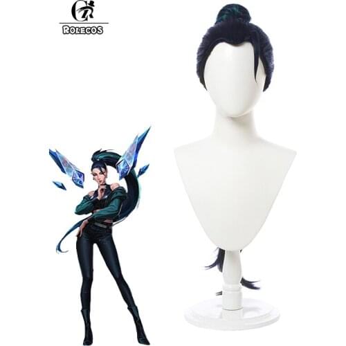 ROLECOS Game LOL KDA Baddest Kaisa Cosplay Wigs LOL KDA Cosplay Mixed Blue Mixed Green Heat Resistant Synthetic Hair for Costume
