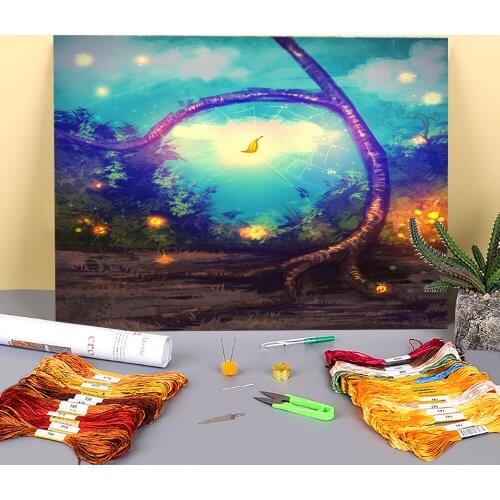 Scenery Lonely Spider Web Printed 11CT Cross-Stitch Full Kit Embroidery DMC Threads Handiwork Craft Handmade Painting Design
