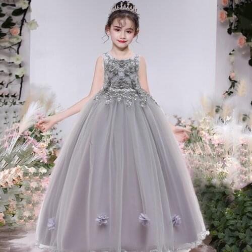 PLBBFZ Pageant Wedding Flower Dress Lace Bridesmaid Kid Dresses For Girls Children Long Party Evening Princess Dress 10 12 Years