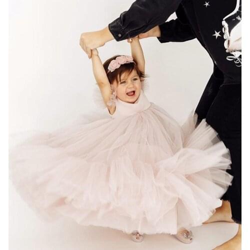 Simple Elegant Flower Girl Dresses Jewel A-line Tulle Stain Little Girl Birthday Dresses Kids Communion Pageant Party Gowns