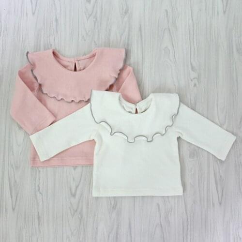 Adorable baby Girls Shirt ruffles collar Baby Girl Clothes Kids Long Sleeve blouse Cotton Infantis toddler clothing 0 to 24m