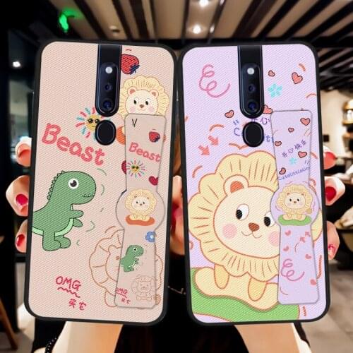 Cartoon Folding Wristband Case For OPPO Find X2 Pro Silicone Animal Stand TPU Cover For OPPO A9 2020 F7 F9 A11X F11 Pro CPH1969