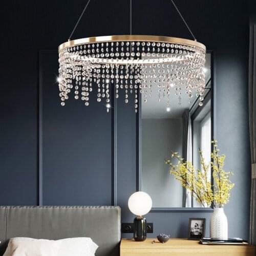 Modern Minimalist Living Room Crystal Led Chandelier Rrestaurant Kitchen Studio Bar Simple Round Metal Decorative Lighting