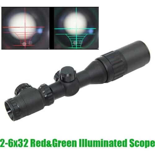 Tactical 2-6x32 Red and Green Illuminated Mil-Dot AOE Riflescope Come With Sunshade and Scope Rings Marking Version