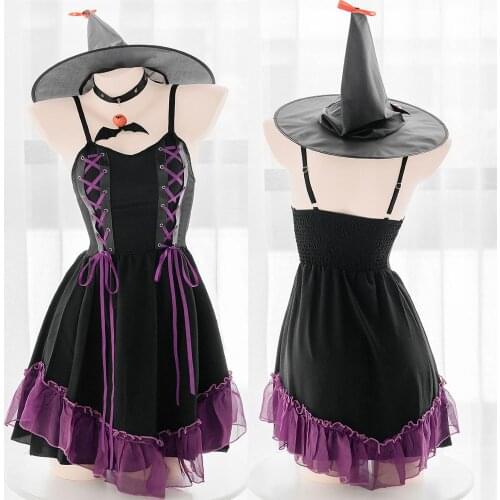 Lolita Ribbon Lace Pumpkin With Hat Punk Cosplay Xmas Party Suit Halloween Gothic Little Demon Witch Girl Suspender Dress Sexy