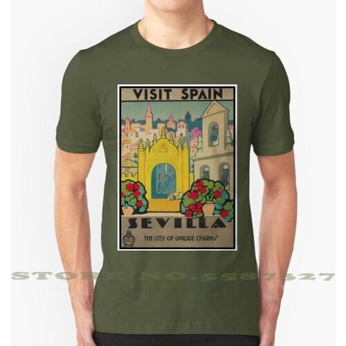 Sevilla , Spain Vintage Travel Poster Black White Tshirt For Men Women Sevilla Spain Vintage Travel Visit Spain
