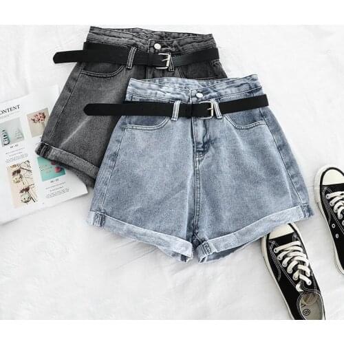 2021 Denim Shorts Womens White Women Short Jeans Khaki Wide Leg Elastic Waist Vintage High Waist Shorts Women Summer(NO belt)