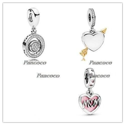 925 Sterling Silver Charm Mum Script Heart Dangle Charm Bead Fit Women Pandora Bracelet & Necklace Diy Jewelry