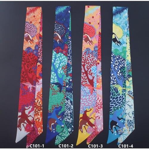 Rainforest Fawn Print Twill Silk Scarf For Women Tie Head Scarves Fashion Luxury Brand Hair Bag Ribbon Summer Small Skinny Scarf