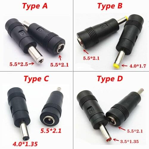 1/4pcs DC 5.5 x 2.1 MM female jack plug adapter Connectors to 5.5 x 2.5、4.0 x1.7、4.0×1.35、3.5×1.35 MM male tips power adaptor