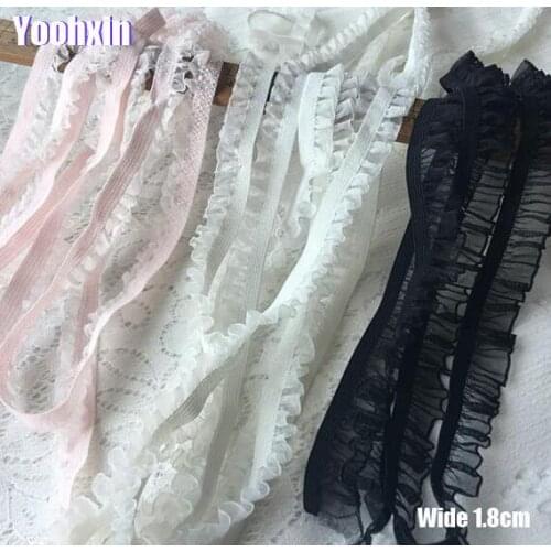 1.8cm Wide HOT white black pink elastic lace fabric trim ribbon collar DIY sewing applique Flower embroidered cord wedding decor