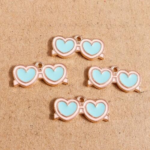 10pcs 21*9mm Enamel Love Heart Sunglass Shaped Charms for Jewelry Making DIY Pendants Necklaces Earrings DIY Crafts Accessories