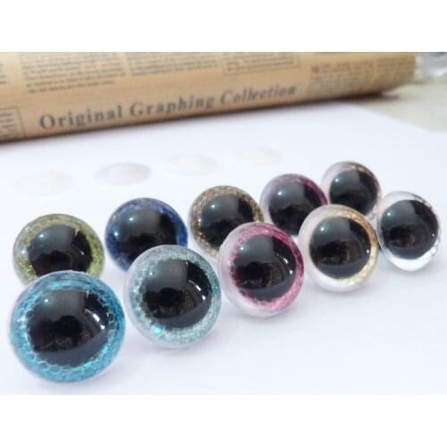 14/15/16/18/20/22/24/26/28/30mm clear round shape safety toy eyes&glitter fabric & hard washer--color&size option-sp-100pcs
