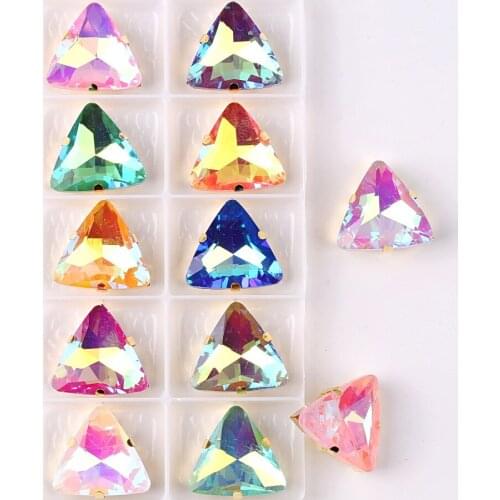 18mm triangle shape gold claw settings 10 pcs/Pack jelly candy & AB color glass Crystal Sew on rhinestone applique trim diy