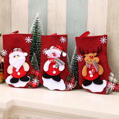 2020 Christmas Stocking Mini Sock Santa Claus Candy Bag Xmas Tree Hanging Christmas Decoration Gift