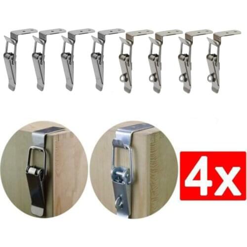 4Pcs Sliver Latch 90 Degree Stainless Steel Anti Theft Spring Loaded Draw Toggle Latch Clamp Clip Set Hardware Tools Hasps