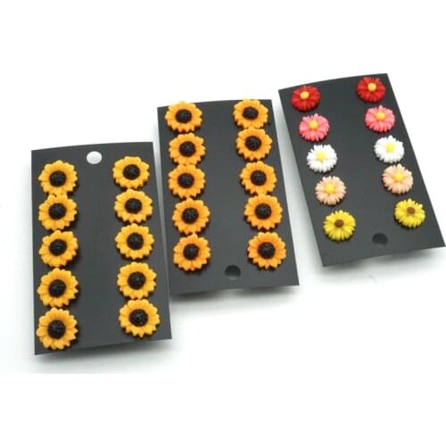 5pairs/set Daisy Sunflower Druzy Earrings Stainless Steel Stud Resin Cabochon Flower Earrings set for Women Jewelry Gift