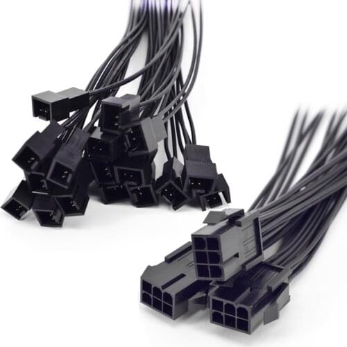 6 Port 3 Pin Fan HUB PCI Express Graphics Card 6pin power socket to 6 way 3Pin Fan Splitter power supply Cable Cooler Cooling