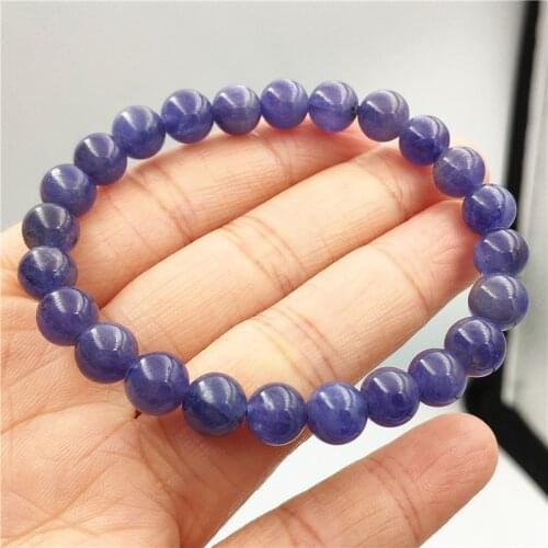 7.5mm Genuine Natural Tanzanite Tanzania Bracelet For Women Men Gemstone Blue Round Beads Stretch Jewelry Crystal Bracelet AAAAA