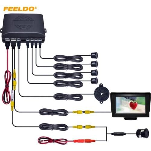 FEELDO Car 4.3" LCD Monitor 4-sensor Parking Sensor 18.5mm Snap Ring Camera Reversing Rearview Parking System