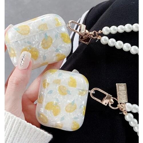 Lemon Pattern Shell Wireless Earphone Case with Bracelet Keychain for Airpods 12 Case Bluetooth Protective Case for AirPods Pro
