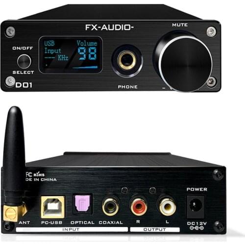 FX Audio D01 DAC AMP Bluetooth 5.0 CSR8675 ES9038Q2M DAC 32Bit 768kHz DSD512 XU208 Line Out 6.35mm Decoder