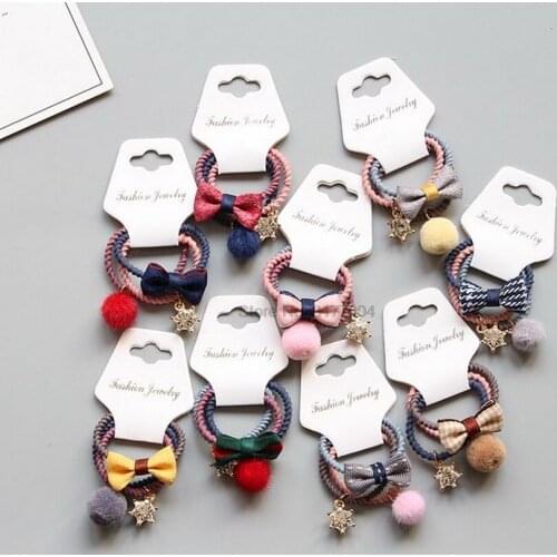 DHL 200set 3pc/set New Bowknot Ball Princess Headwear Kids Elastic Hair Band Girls Headwear Hair Rope Hair Accessories