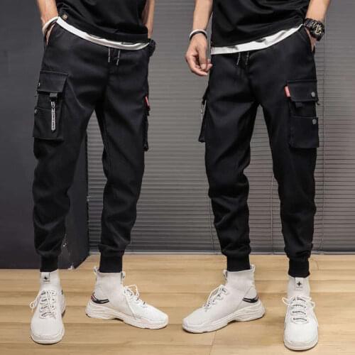 Men Joggers Pants Ribbons Harem Cargo Pants Male Streetwear Hip Hop Casual Pockets Track Pants Harajuku Fashion Trousers