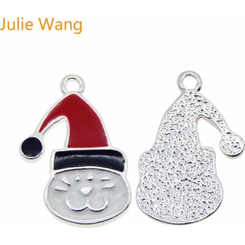 Julie Wang 5PCS Enamel Christmas Cat Alloy Charms Drop Oil Christmas Decoration Pendants Bracelet Jewelry Making Accessory