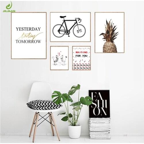 JHLJIAJUN Canvas Painting Nordic Quotes Bike Cat Simple Wall Art Print And Poster Modern For Study Living Room Home Decor