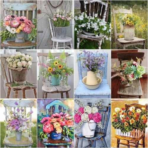 CHENISTORY DIY Pictures By Number Flowers On The Chair Drawing On Canvas Handpainted Painting Art Gift Kits Home Decor Kill time