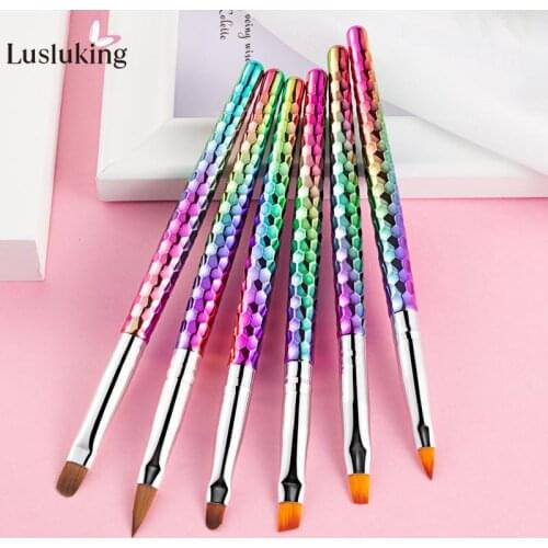 6pcs Nail Art Brush Powder Dust Cleaning Round Flat Painting Draw Crystal Builder Pen Tips Acrylic UV Gel Polish Manicure Tools